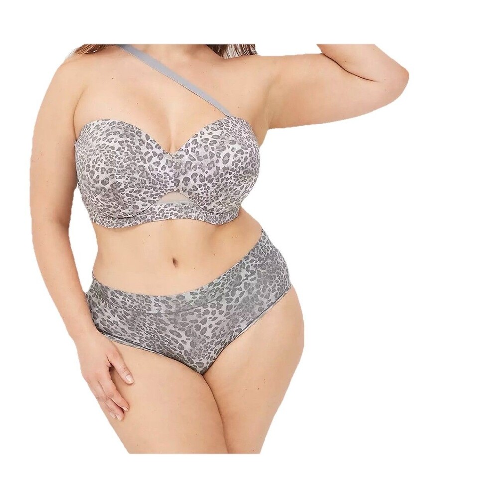 Cacique Bra 40G Comfort Bliss Gray Leopard Print Padded Multi Way Strapless